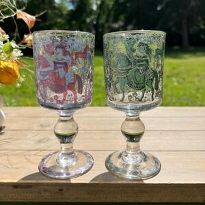 Vintage 1960s Alfred Taube German Glass Goblets | Set of 2 | Floral Design